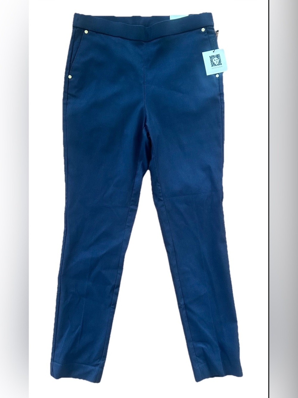 NWT Anne Klein Women’s Dress Pants Navy Blue Slim Ankle Pull On Medium $99 Gold